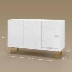 Aparador de Entrada con 3 Puertas y Estantes Ajustables para Cocina Sala 120x40x75 cm Blanco Brillante - Ogal.Es