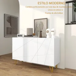 Aparador de Entrada con 3 Puertas y Estantes Ajustables para Cocina Sala 120x40x75 cm Blanco Brillante - Ogal.Es
