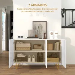 Aparador de Entrada con 3 Puertas y Estantes Ajustables para Cocina Sala 120x40x75 cm Blanco Brillante - Ogal.Es
