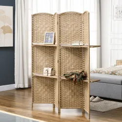 Biombo Separador de Ambientes 4 Paneles 160x170 cm con 2 Estantes de Exhibición Pantalla de Privacidad Plegable ... - Ogal.Es