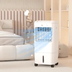 Enfriador de Aire con 3 Velocidades Temporizador 7,5h Tanque de Agua 15L Apto para 15-20 ㎡ 37x32x78 cm Blanco - Ogal.Es