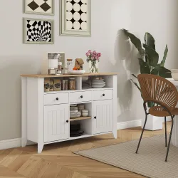 Aparador de Cocina Mesa para Televisores de 50 Pulgadas con 3 Cajones 2 Puertas 120x38x81,5 cm Blanco - Ogal.Es