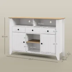Aparador de Cocina Mesa para Televisores de 50 Pulgadas con 3 Cajones 2 Puertas 120x38x81,5 cm Blanco - Ogal.Es