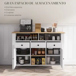Aparador de Cocina Mesa para Televisores de 50 Pulgadas con 3 Cajones 2 Puertas 120x38x81,5 cm Blanco - Ogal.Es