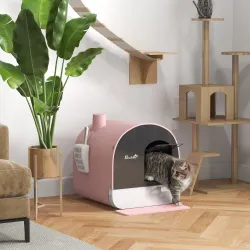 Arenero para Gatos Caja de Arena Cerrada para Gatos con Bandeja Extraíble Pala y Filtro 43x44x47 cm Rosa - Ogal.Es
