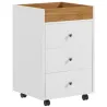 Cajonera de Oficina con 4 Ruedas 3 Cajones y 1 Bandeja Extraíble Carga 30 kg 43x40x66,5 cm Blanco y Natural - Ogal.Es