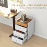Cajonera de Oficina con 4 Ruedas 3 Cajones y 1 Bandeja Extraíble Carga 30 kg 43x40x66,5 cm Blanco y Natural - Ogal.Es