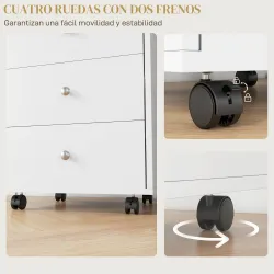 Cajonera de Oficina con 4 Ruedas 3 Cajones y 1 Bandeja Extraíble Carga 30 kg 43x40x66,5 cm Blanco y Natural - Ogal.Es