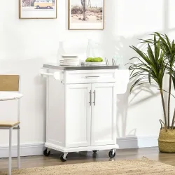 Mueble Auxiliar de Cocina Moderno con 4 Ruedas 1 Cajón 1 Toallero Especiero y Estante Ajustable 83,5x45,7x90,5 c... - Ogal.Es