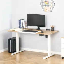 Escritorio Eléctrico con Altura Ajustable y 4 Teclas de Memoria para Oficina Hogar 140x70x72-116 cm Blanco y Na... - Ogal.Es