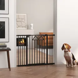 Barrera para Mascotas Extensible con Cierre Automático y Sistema de Doble Bloqueo 74-100x76 cm Negro - Ogal.Es