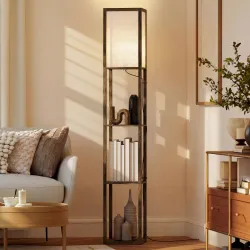 Lámpara de Pie con 3 Estantes de Almacenaje para Bombilla E27 Potencia Máx. 40W para Salón 26x26x160 cm Marrón R... - Ogal.Es