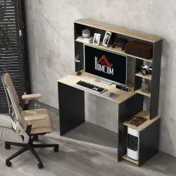 Mesa de Ordenador con Estantes Escritorio con Estanterías Soporte para Monitor CPU 114x45x138 cm Gris y Natural - Ogal.Es