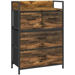 Cajonera de Tela con 4 Cajones Plegables y Marco de Acero Estilo Industrial para Salón 60x29x85 cm Marrón Rústico - Ogal.Es