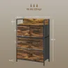 Cajonera de Tela con 4 Cajones Plegables y Marco de Acero Estilo Industrial para Salón 60x29x85 cm Marrón Rústico - Ogal.Es