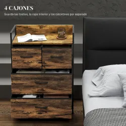 Cajonera de Tela con 4 Cajones Plegables y Marco de Acero Estilo Industrial para Salón 60x29x85 cm Marrón Rústico - Ogal.Es