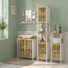 Armario de Baño Bajo Lavabo de Bambú con Puerta Doble y Estante Ajustable Carga 30 kg 60x30x70 cm Natural y Blanco - Ogal.Es
