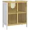 Armario de Baño Bajo Lavabo de Bambú con Puerta Doble y Estante Ajustable Carga 30 kg 60x30x70 cm Natural y Blanco - Ogal.Es