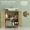 Armario de Baño Bajo Lavabo de Bambú con Puerta Doble y Estante Ajustable Carga 30 kg 60x30x70 cm Natural y Blanco - Ogal.Es