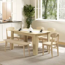 Mesa de Cocina o Mesa de Comedor Rectangular para 4-6 Personas Carga 100 kg 140x89,5x75 cm Blanco y Roble - Ogal.Es