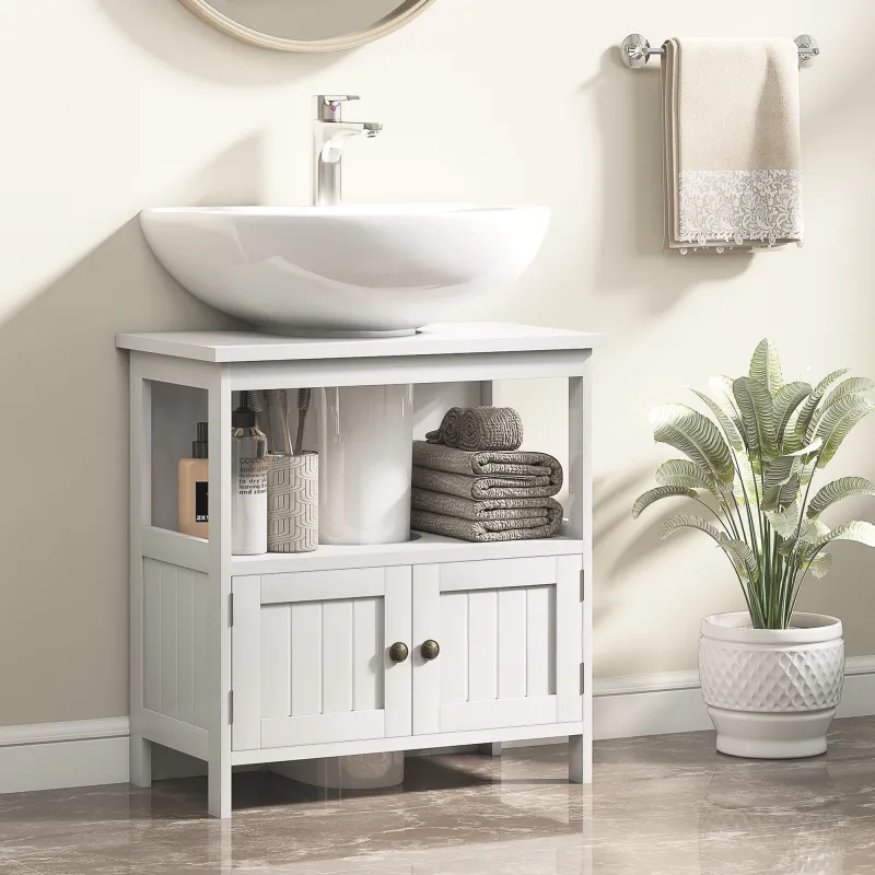 Mueble para Debajo del Lavabo con 2 Puertas y Estante Abierto Mueble para Lavabo con Pie 60x30x60 cm Blanco - Ogal.Es