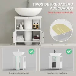 Mueble para Debajo del Lavabo con 2 Puertas y Estante Abierto Mueble para Lavabo con Pie 60x30x60 cm Blanco - Ogal.Es