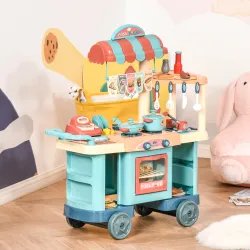 Cocina de Juguete para Niños de 3-6 Años con Ruedas Caja Registradora y Accesorios 79,5x33x90,5 cm Multicolor - Ogal.Es