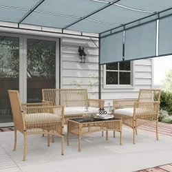 Juego de 4 Piezas Muebles de Terraza con 1 Sofá de 2 Plazas 2 Sillones y 1 Mesa de Centro con Encimera de Crista... - Ogal.Es