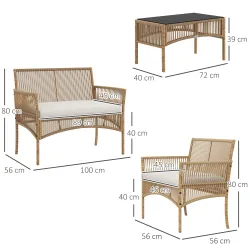 Juego de 4 Piezas Muebles de Terraza con 1 Sofá de 2 Plazas 2 Sillones y 1 Mesa de Centro con Encimera de Crista... - Ogal.Es