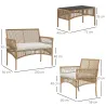 Juego de 4 Piezas Muebles de Terraza con 1 Sofá de 2 Plazas 2 Sillones y 1 Mesa de Centro con Encimera de Crista... - Ogal.Es