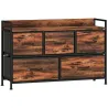 Cajonera de Tela con 5 Cajones y Marco Metálico Estilo Industrial para Salón Recibidor 98x29x63 cm Marrón Rústico - Ogal.Es