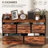 Cajonera de Tela con 5 Cajones y Marco Metálico Estilo Industrial para Salón Recibidor 98x29x63 cm Marrón Rústico - Ogal.Es