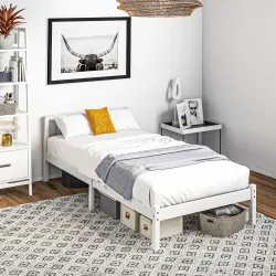 Cama de Madera Somier con Cabecera para Colchón de 90x190 cm (no incluido) Carga 120 kg 198x96x70 cm Blanco - Ogal.Es