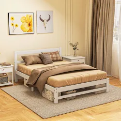 Marco de Cama de Madera 195x141 cm Estructura de Cama Doble para Colchón de 135x190 cm (no incluido) Carga 300 k... - Ogal.Es