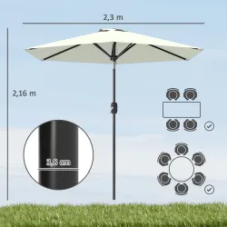 Sombrilla de Jardín Ø230x216 cm con Apertura Manual Ángulo Ajustable e Impermeable para Terraza Piscina Crema - Ogal.Es