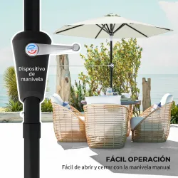 Sombrilla de Jardín Ø230x216 cm con Apertura Manual Ángulo Ajustable e Impermeable para Terraza Piscina Crema - Ogal.Es