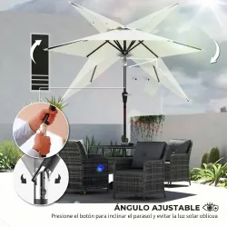 Sombrilla de Jardín Ø230x216 cm con Apertura Manual Ángulo Ajustable e Impermeable para Terraza Piscina Crema - Ogal.Es