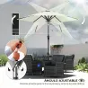 Sombrilla de Jardín Ø230x216 cm con Apertura Manual Ángulo Ajustable e Impermeable para Terraza Piscina Crema - Ogal.Es