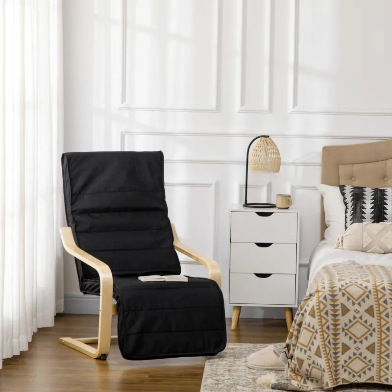 Sillón de Salón con Reposapiés Ajustable Butaca Tapizado en Tela para Oficina Dormitorio 66,5x94x100cm Negro - Ogal.Es