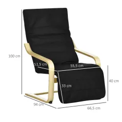 Sillón de Salón con Reposapiés Ajustable Butaca Tapizado en Tela para Oficina Dormitorio 66,5x94x100cm Negro - Ogal.Es