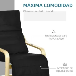 Sillón de Salón con Reposapiés Ajustable Butaca Tapizado en Tela para Oficina Dormitorio 66,5x94x100cm Negro - Ogal.Es
