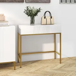 Mesa de Entrada con 2 Cajones y Patas de Acero Antivuelco Mueble de Recibidor para Salón Pasillo 80x31,5x75 cm B... - Ogal.Es