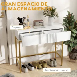Mesa de Entrada con 2 Cajones y Patas de Acero Antivuelco Mueble de Recibidor para Salón Pasillo 80x31,5x75 cm B... - Ogal.Es