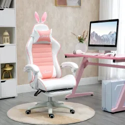 Silla Gaming Profesional de Cuero PU con Altura Ajustable Inclinable 135° Reposacabezas 65x63x136-142 cm Rosa y ... - Ogal.Es