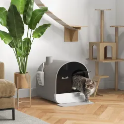Arenero para Gatos Caja de Arena Cerrada para Gatos con Bandeja Extraíble Pala y Filtro 43x44x47 cm Gris - Ogal.Es