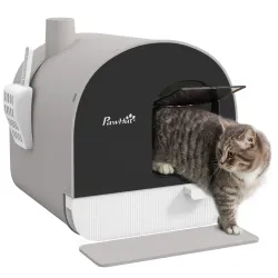 Arenero para Gatos Caja de Arena Cerrada para Gatos con Bandeja Extraíble Pala y Filtro 43x44x47 cm Gris - Ogal.Es