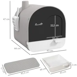 Arenero para Gatos Caja de Arena Cerrada para Gatos con Bandeja Extraíble Pala y Filtro 43x44x47 cm Gris - Ogal.Es