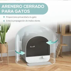 Arenero para Gatos Caja de Arena Cerrada para Gatos con Bandeja Extraíble Pala y Filtro 43x44x47 cm Gris - Ogal.Es