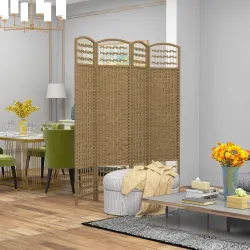 Biombo Separador de Ambientes de 4 Paneles Plegable de Cuerda de Papel 160x170cm Decoración para Dormitorio Natural - Ogal.Es
