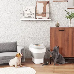 Contenedor de Comida para Perros 25L con Ruedas Taza Medidora Cuenco Plegable y Cuchara Gris - Ogal.Es